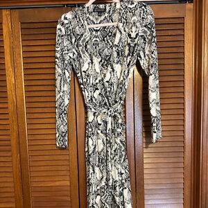INC International Concepts Black & White Snakeskin Wrap Dress | Size S